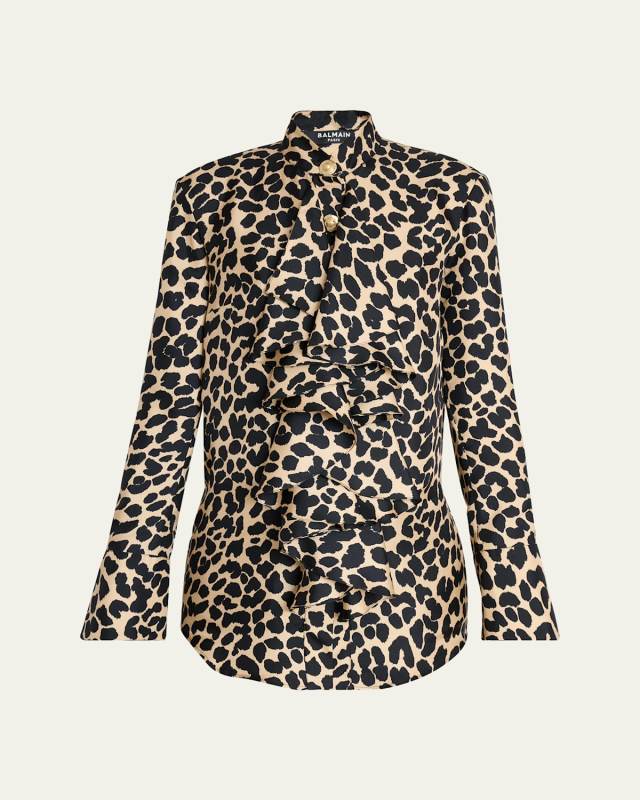 Leopard Print Collared Blouse